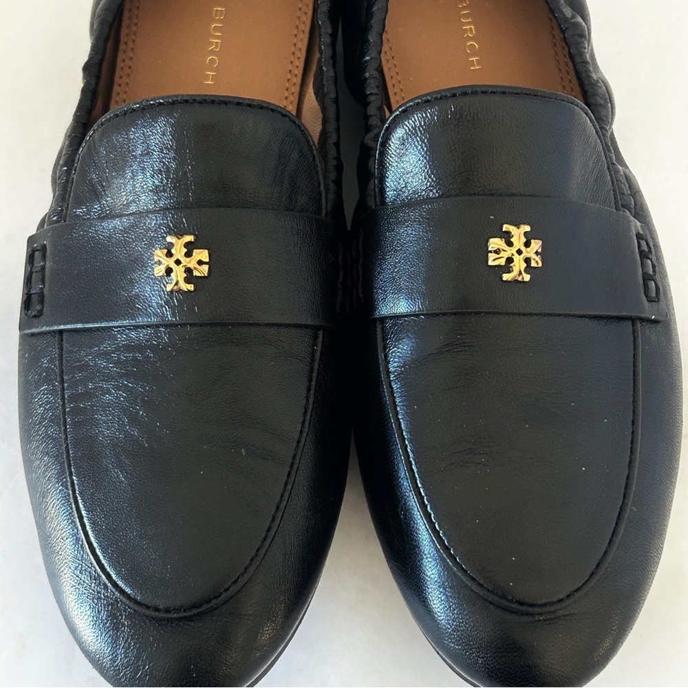 Tory Burch Ballet Loafer Flats Minimalist Black Leather Shoes Logo Size 5.5 - Picture 6 of 15